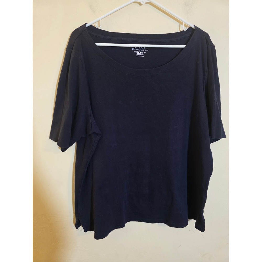 Chicos The Ultimate Tee‎ Navy Blue 100% Cotton Scoop Neck T-Shirt Size 3 XL